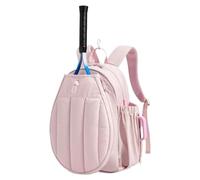 Women's Tennis Backpack - 32 x 23 x 45 cm Quilted Organiser, Polyester Sports Bag, Ventilated Racket Backpack with Shoe Compartment, Large Equipment Backpack for Pickleball, Badminton, Gym, Pink, see