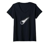 Women's Tennis Ball in Black and White Comet Trail V-Neck T-Shirt