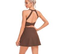 Womens Tennis Dress with Built in Shorts and Bra Workout Dress Golf Athletic Dress for Women, Chocolate-brown, M
