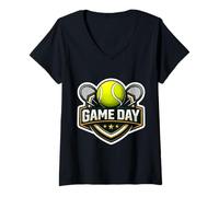 Women's Tennis Game Day Fan Lover Cute Player Coach Spectator Quote V-Neck T-Shirt