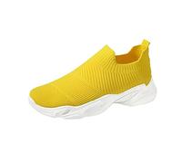 Womens Tennis Shoes Durable Non Slip Trainers Mesh Breathable Round Toe Sports Shoes Fashion Wide Fitting Trainers Loafers Ladies Lightweight Soft Sole Trail Running Jogging Shoes Yellow