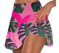 Women's Tennis Skirt Athletic Sports Skort Leaf Print Skort High Waisted Skirt Ladies Fake Two Piece Yoga Golf Summer Built-in Shorts Skirts Running Cycling Activewear Lightweight