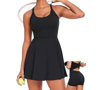 Womens Tennis Workout Dress with Built in Shorts and Bra - Golf Athletic Dress, Easy Peezy-black, XXL