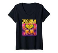 Womens Tequila is Romantic Shot Glass Heart Love Drink Lover V-Neck T-Shirt