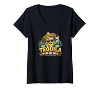 Women's Tequila Made Me Do It Funny Tequila Lover Cinco de Mayo V-Neck T-Shirt