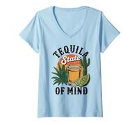 Womens Tequila State of Mind Sunset Shot Cactus Agave Party Vibes V-Neck T-Shirt