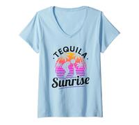 Womens Tequila Sunrise Funny Golden Sands Mallorca Malle Party V-Neck T-Shirt
