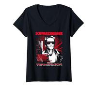 Womens Terminator Arnold Schwarzenegger Red Poster Movie V-Neck T-Shirt