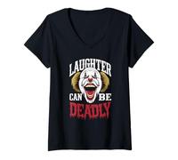 Women's Terrifying Clown Face Killer Clown Costume Horror Vibes V-Neck T-Shirt