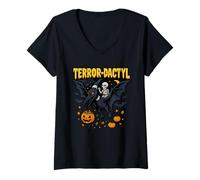 Womens Terror-Dactyl Halloween Pterodactyl Dinosaur V-Neck T-Shirt