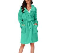 Women's Terry Towelling Dressing Gown Short Lapel Pyjamas Plain Bathrobe Warm Sleepwear with Belt Bathrobe Kimono Bathrobe Loose Leisure Suit Winter House Coat Women's Bathrobe, Green, L
