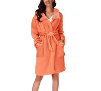 Women's Terry Towelling Dressing Gown Short Lapel Pyjamas Plain Bathrobe Warm Sleepwear with Belt Bathrobe Kimono Bathrobe Loose Leisure Suit Winter House Coat Women's Bathrobe, orange, S