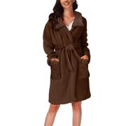 Women's Terry Towelling Dressing Gown Short Lapel Pyjamas Plain Bathrobe Warm Sleepwear with Belt Bathrobe Kimono Bathrobe Loose Leisure Suit Winter House Coat Women's Bathrobe, coffee, S