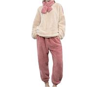 Women's Terry Towelling Pyjamas Warm Nightgowns Long Sleeve Winter Pyjama Set Cuddly Leisure Suit and Trousers with Cuffs and Scarf Sleepwear Lounge Round Neck Pullover Thick Warm Nightdress Loose