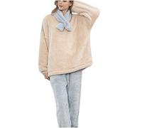Women's Terry Towelling Pyjamas Warm Nightgowns Long Sleeve Winter Pyjama Set Cuddly Leisure Suit and Trousers with Cuffs and Scarf Sleepwear Lounge Round Neck Pullover Thick Warm Nightdress Loose