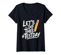 Women's Test Day Lets Do This Pencil State Testing Teacher V-Neck T-Shirt