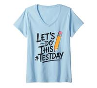 Women's Test Day Lets Do This Pencil State Testing Teacher V-Neck T-Shirt