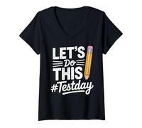 Women's Test Day Lets Do This Pencil State Testing Teacher V-Neck T-Shirt