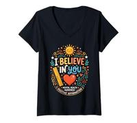 Women's Test Day Teacher | Believe in You Students Testing Day Kids V-Neck T-Shirt