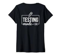 Women's Test Day Testing Mode On Student Kids Teacher (Art ON Back) V-Neck T-Shirt