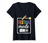 Women's Testing Mode on Testing Day Motivational Teacher Student V-Neck T-Shirt