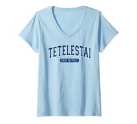 Womens Tetelestai Paid In Full Varsity Arched Navy Blue Letters V-Neck T-Shirt