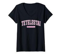 Womens Tetelestai Paid In Full Varsity Arched Pink Letters V-Neck T-Shirt