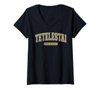 Womens Tetelestai Paid In Full Varsity Arched Tan Letters V-Neck T-Shirt