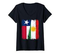 Womens Texas Kurdistan Half Flag Texan Kurdish Jersey V-Neck T-Shirt