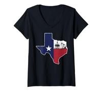 Women's Texas Oilfield Worker Pumpjack Oil Rig State Silhouette V-Neck T-Shirt