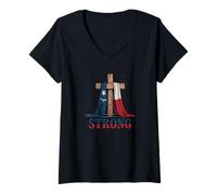 Womens Texas Strong Cross Christian Patriotic Religion V-Neck T-Shirt