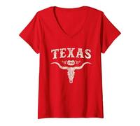 Women's Texas The Lone Star State Distressed V-Neck T-Shirt, Red, Large