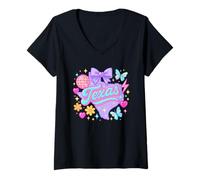 Womens Texas Y2K Coquette State Graphic with Bow and Butterflies V-Neck T-Shirt