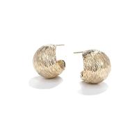 Women's Textured Creased C-Hoop Stud Earrings, Minimalist Gold Tone Half-Circle Dangles, Gift for Birthday & Valentine's Day, Daily Wear