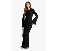 Womens Textured Flare Sleeve Maxi Dress - Black - 16, Black