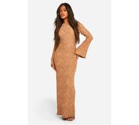 Womens Textured Flare Sleeve Maxi Dress - Brown - 16, Brown