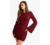 Womens Textured Flare Sleeve Mini Dress - 16, Red