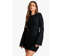 Womens Textured Flare Sleeve Mini Dress - Black - 8, Black