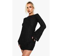 Womens Textured Flare Sleeve Slash Neck Mini Dress - Black - 18, Black