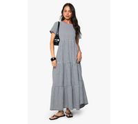 Womens Textured Gingham Tiered Maxi Smock Dress - Black - 16, Black