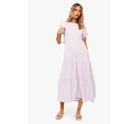 Womens Textured Gingham Tiered Maxi Smock Dress - Purple - 14, Purple