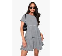 Womens Textured Gingham Tiered Mini Smock Dress - Black - 16, Black