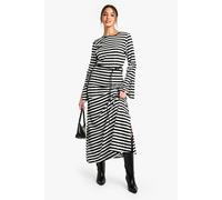 Womens Textured Stripe Flare Sleeve Midaxi Dress - Black - 12, Black