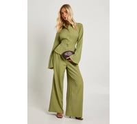 Womens Textured Tie Back Shirt & Trouser Co-Ord - Green - 6, Green