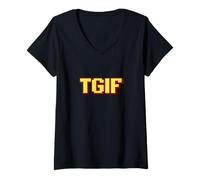 Women's TGIF Friday Fun Pixel Art Retro Typography Men Women V-Neck T-Shirt
