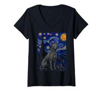 Women's Thai Ridgeback Dog Van Gogh Starry Night V-Neck T-Shirt