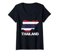 Women's Thailand Flag Map Thai Roots Thai Pride Thai Flag V-Neck T-Shirt