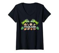 Women's Thailand Seashells Palms Diving Snorkeling Beach Souvenir V-Neck T-Shirt