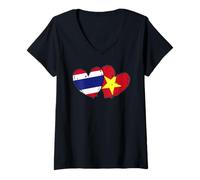 Womens Thailand Vietnam Heart Flags Thai Vietnamese Love Pride V-Neck T-Shirt