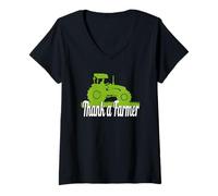 Womens Thank a Farmer - Tractor Green V-Neck T-Shirt